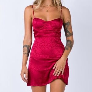 NWT Princess Polly Diva Deep Red Jacquard Slip Mini Dress Women's SZ 4